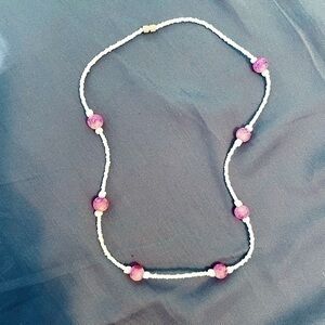 Beaded White and Pink Necklace ~18 inches